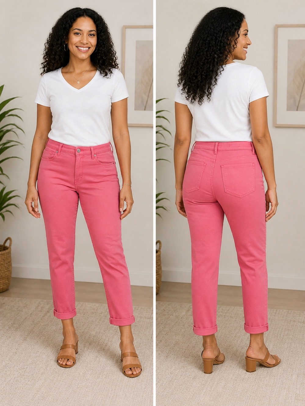 NYDJ Alina Pink Crop Jeans Size 14W Stretch Mid Rise Cuffed Hem